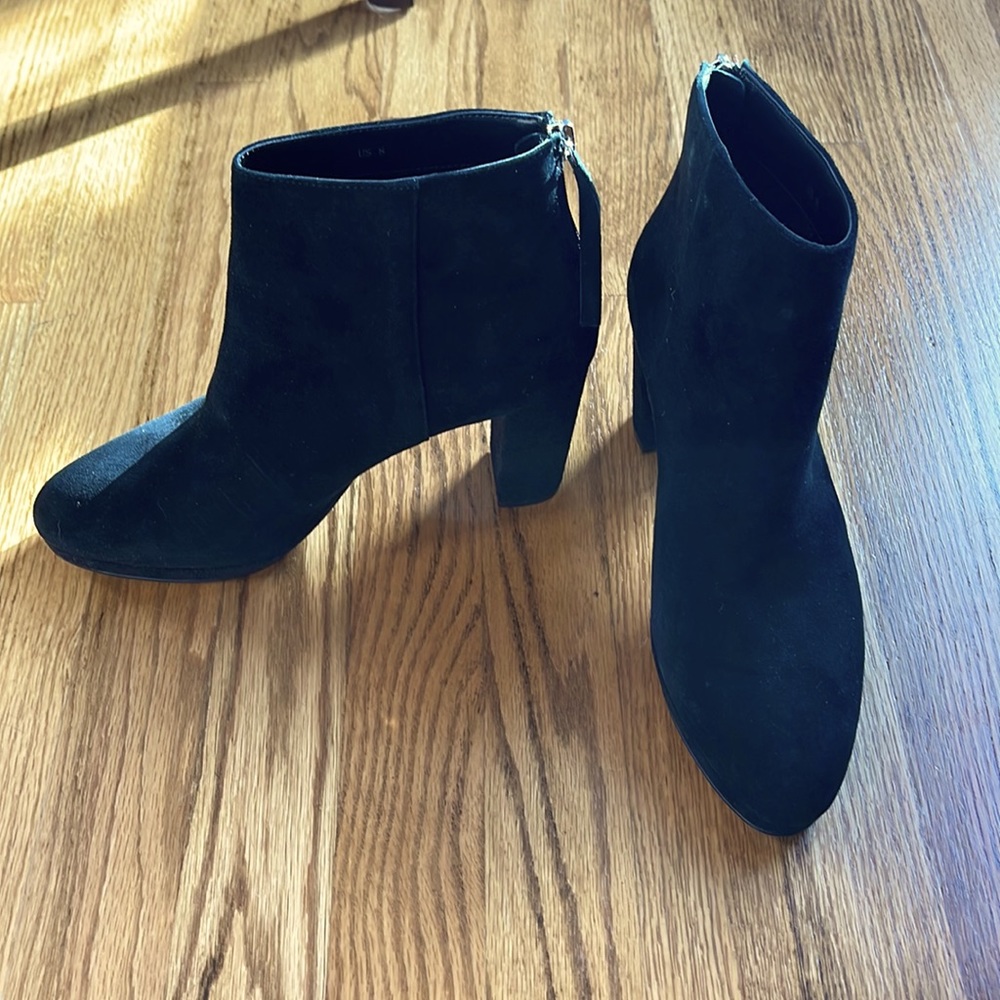 Brand New find. Brand - Faux Suede - Black Zip Back Booties - Size 8